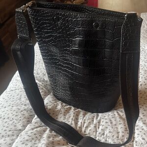Steven Alan Black Croc-Embossed Leather Shoulder/Crossbody Bag